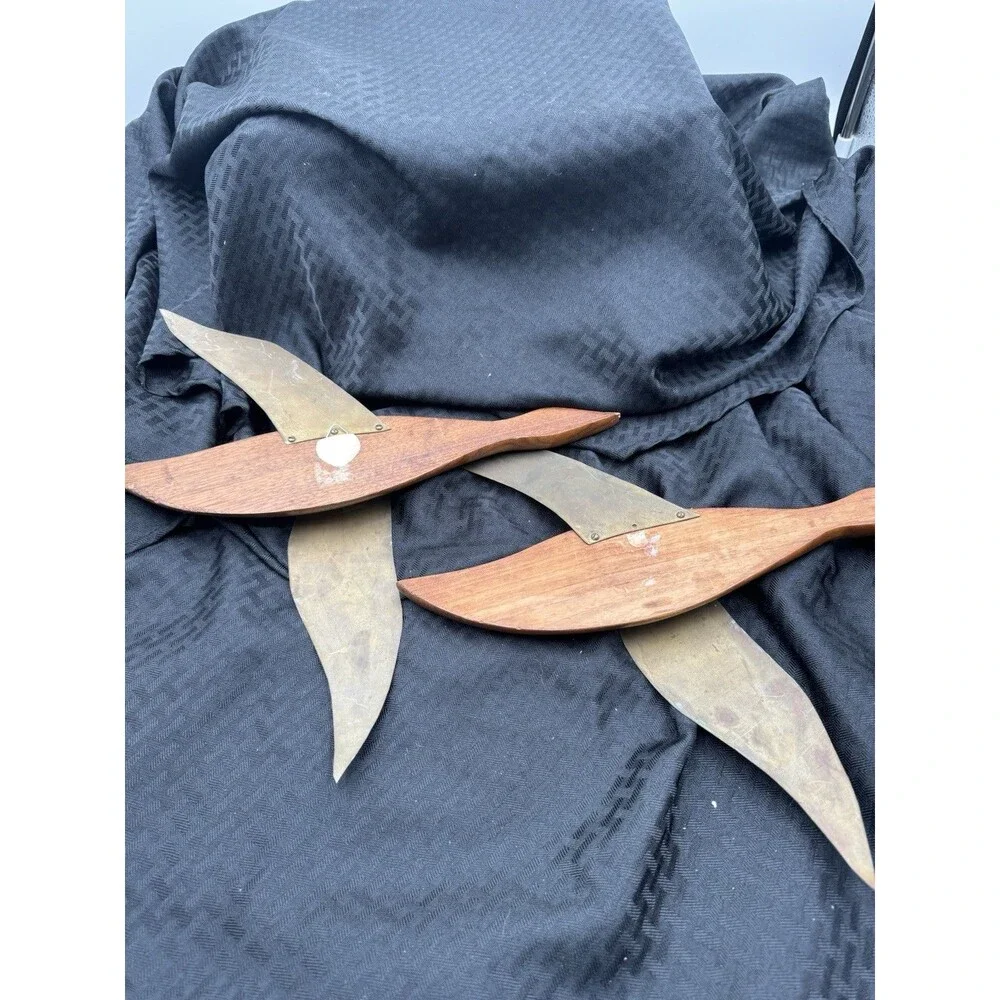 Pair Of Flying Wooden Geese With Metal Wings